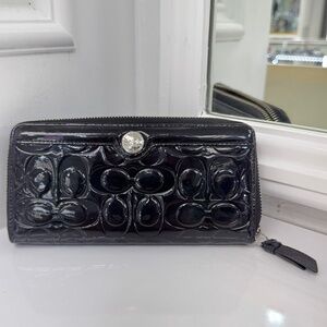 Coach Black Embossed Patent Leather Zip-Around Wallet